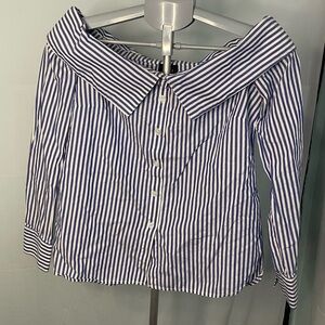 Bardot pinstriped off shoulder button down long sleeve top/shirt/blouse sz 4 XS‎